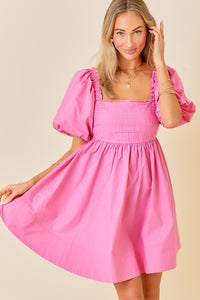 Pink Ruffle Square A-line Cotton Midi Dresses