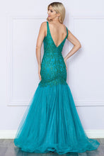 Teal Deep V Neck Sequin/Glitter Embellished Mermaid Dress