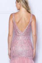 Rose Gold Deep V Neck Sequin/Glitter Embellished Mermaid Dress