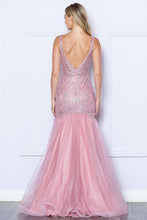 Rose Gold Deep V Neck Sequin/Glitter Embellished Mermaid Dress