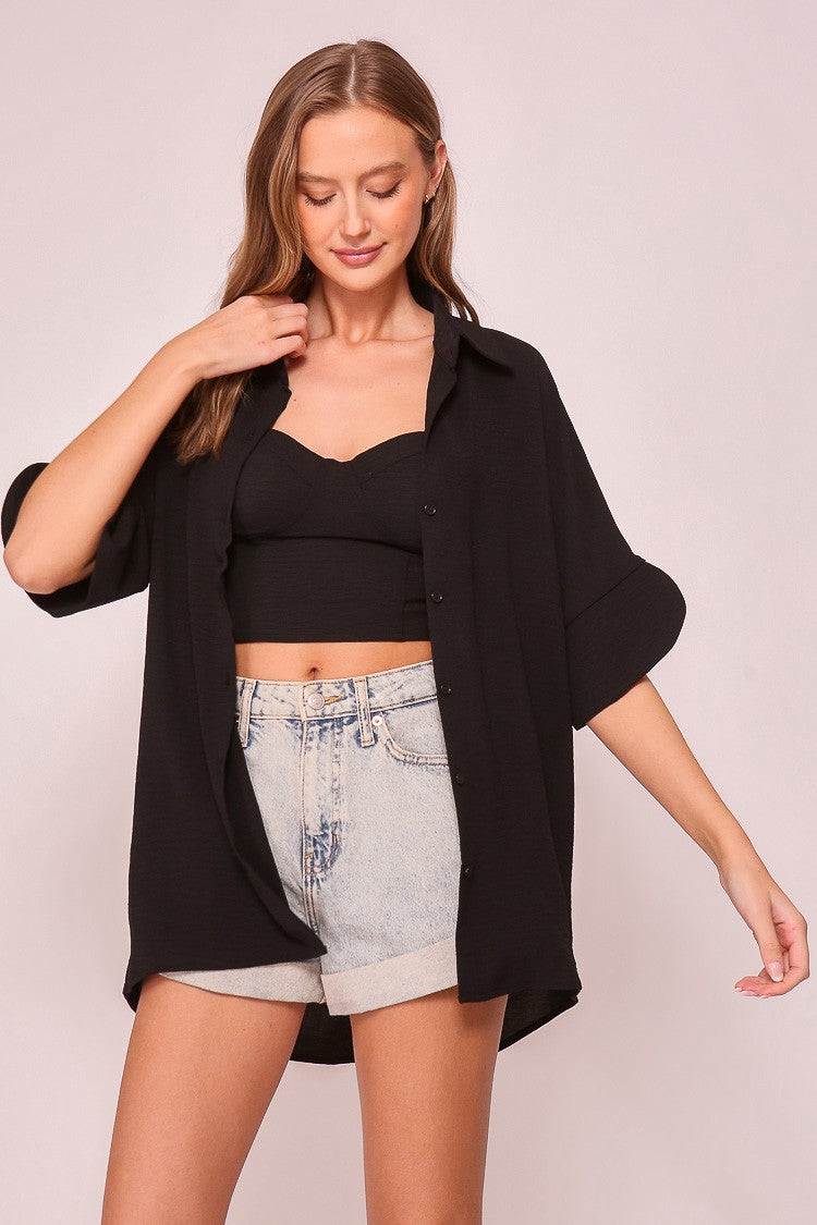Black Brooklyn Airflow Button Down Top