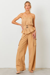 Taupe Wide Leg Cargo Pants