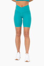 Teal Venice Crossover Waist Biker Shorts