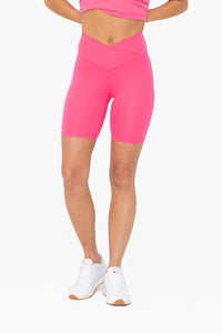 Hot Pink Venice Crossover Waist Biker Shorts