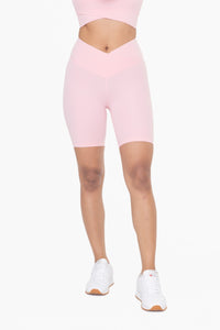 Candy Pink Venice Crossover Waist Biker Shorts