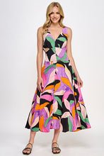 Black Multi Leaf Print Midi Dress