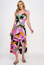 Black Multi Leaf Print Midi Dress