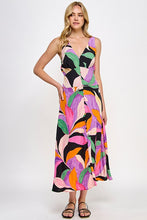 Black Multi Leaf Print Midi Dress