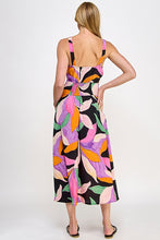 Black Multi Leaf Print Midi Dress