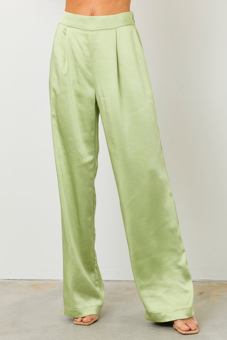 Lime High Waist Wide Leg Satin Pants