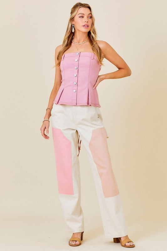 Ivory Color Block Straight Leg Denim Pants