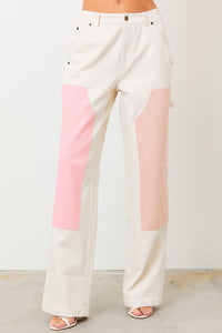 Ivory Color Block Straight Leg Denim Pants