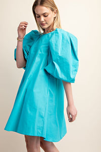 Aqua Puff Sleeve Mini Dress