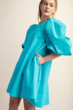 Aqua Puff Sleeve Mini Dress