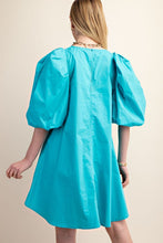Aqua Puff Sleeve Mini Dress