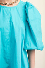 Aqua Puff Sleeve Mini Dress