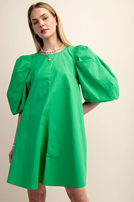 Green Puff Sleeve Mini Dress