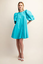 Aqua Puff Sleeve Mini Dress