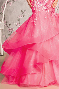 Hot Pink Sequin/Glitter Bustier Illusion Top Trumpet Dress