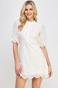 Off White Eyelet Mini Dress