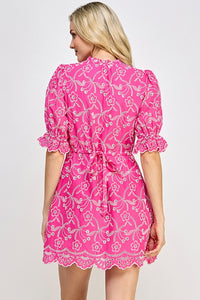 Hot Pink Eyelet Mini Dress