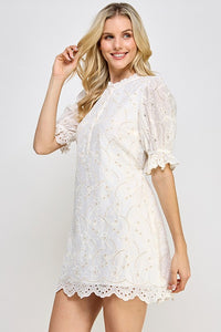 Off White Eyelet Mini Dress