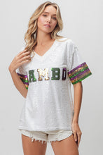 Off White Mardi Gras Mambo Sequin V Neck Top
