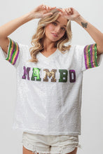 Off White Mardi Gras Mambo Sequin V Neck Top