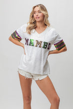 Off White Mardi Gras Mambo Sequin V Neck Top