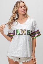 Off White Mardi Gras Mambo Sequin V Neck Top