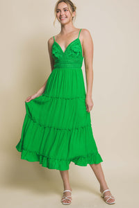 Apple Green Crochet Layered Panels Long Dress
