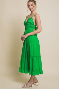 Apple Green Crochet Layered Panels Long Dress