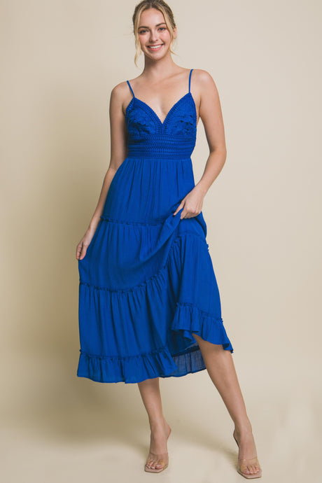 Azure Crochet Layered Panels Long Dress