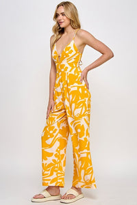 Mango Floral Print Wide Leg Jumpsuit