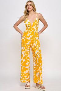 Mango Floral Print Wide Leg Jumpsuit