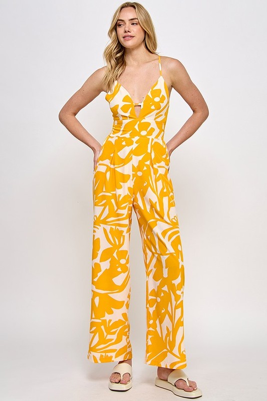 Mango Floral Print Wide Leg Jumpsuit