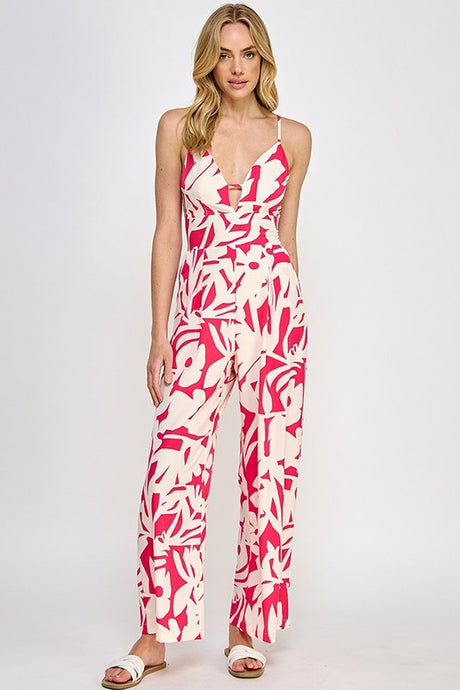 Fuchsia Floral Print Wide Leg Jumpsuit