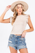 Bone Mineral Washed Ruffle Sleeve Top