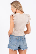 Bone Mineral Washed Ruffle Sleeve Top