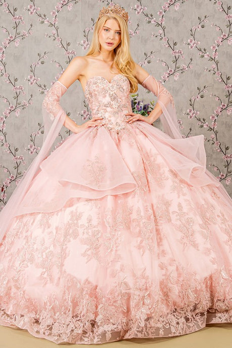Blush Metallic Sequin Glitter Quinceanera Ball Gown