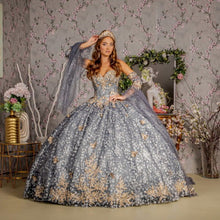 Gray Metallic 3D Butterfly Ribbon Quinceanera Ball Gown