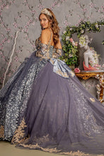 Gray Metallic 3D Butterfly Ribbon Quinceanera Ball Gown
