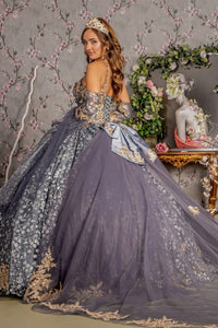 Gray Metallic 3D Butterfly Ribbon Quinceanera Ball Gown