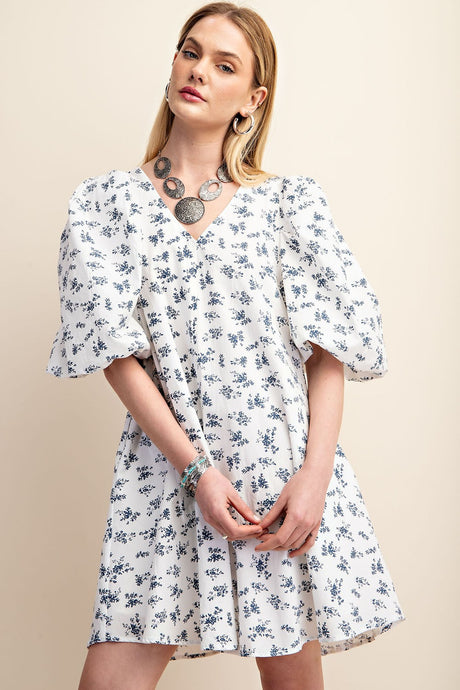White Vintage Floral Print A-Line Mini Dress