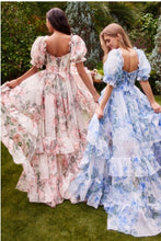 Cream Floral Printed Ruffle Gown