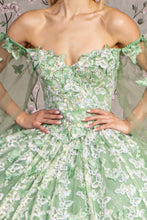 Sage Off Shoulder Cape Sleeve Glitter Print Quinceanera