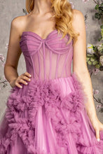 Purple Strapless Sweetheart Illusion Top A Line Ruffle Dress