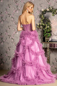 Purple Strapless Sweetheart Illusion Top A Line Ruffle Dress