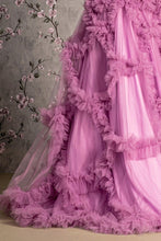 Purple Strapless Sweetheart Illusion Top A Line Ruffle Dress