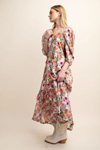 Dusty Pink Zipper Front Print Midi Dress